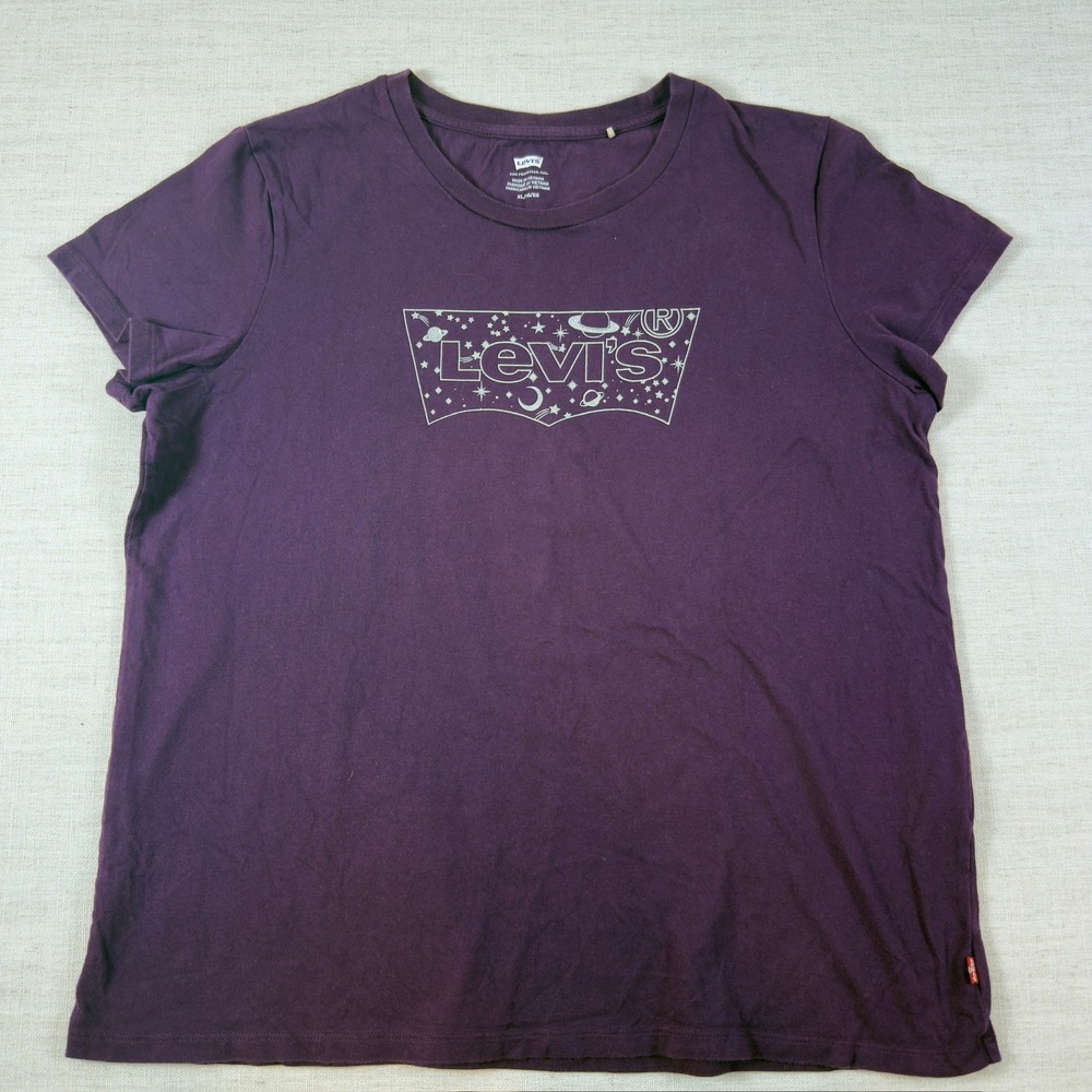 Levis Womens XL Purple Celestial Batwing Logo Graphic T-Shirt Space Stars Moon